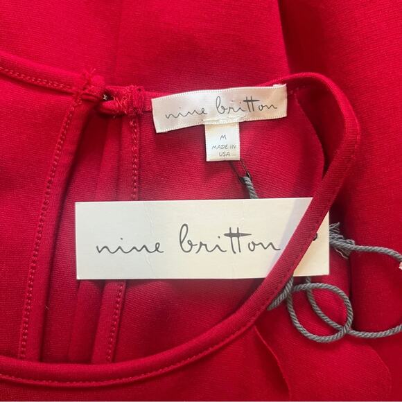 Nine Britton Red Scalloped Mini Dress Medium Niya Flared Sleeveless Halter NWT - Picture 8 of 9